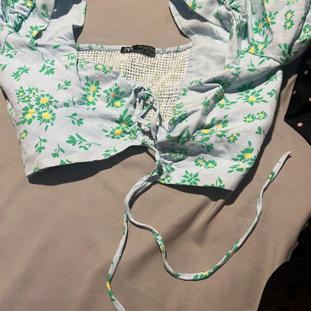 NWT Zara DAISY Floral LINEN BLEND CROP TOP Floral‎ Summer Bra Bralette Festival - Picture 5 of 10